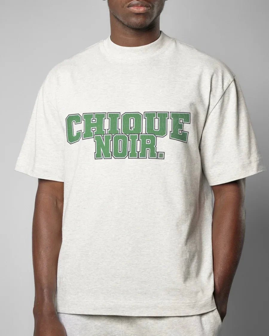 Chique Noir - COLLEGE TEE - GREY MELANGE/EDEN GREEN - Mentastore