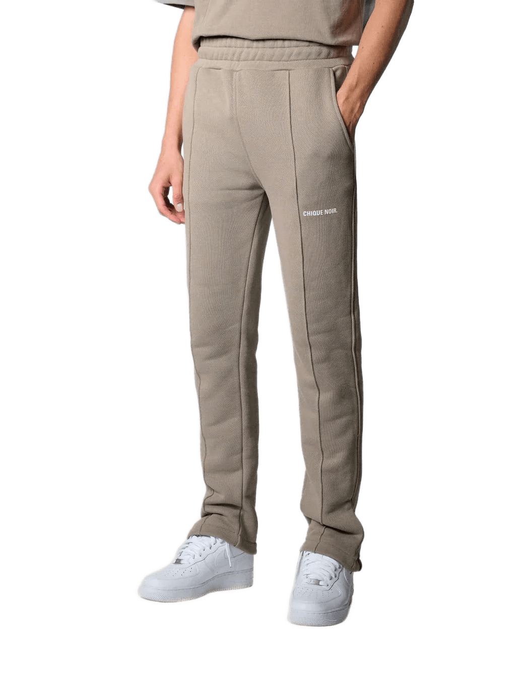 CHIQUE NOIR - FLARED SWEATPANTS - STONE - - Mentastore