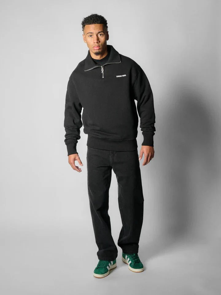 CHIQUE NOIR - HALF ZIP SWEATER - BLACK - Mentastore