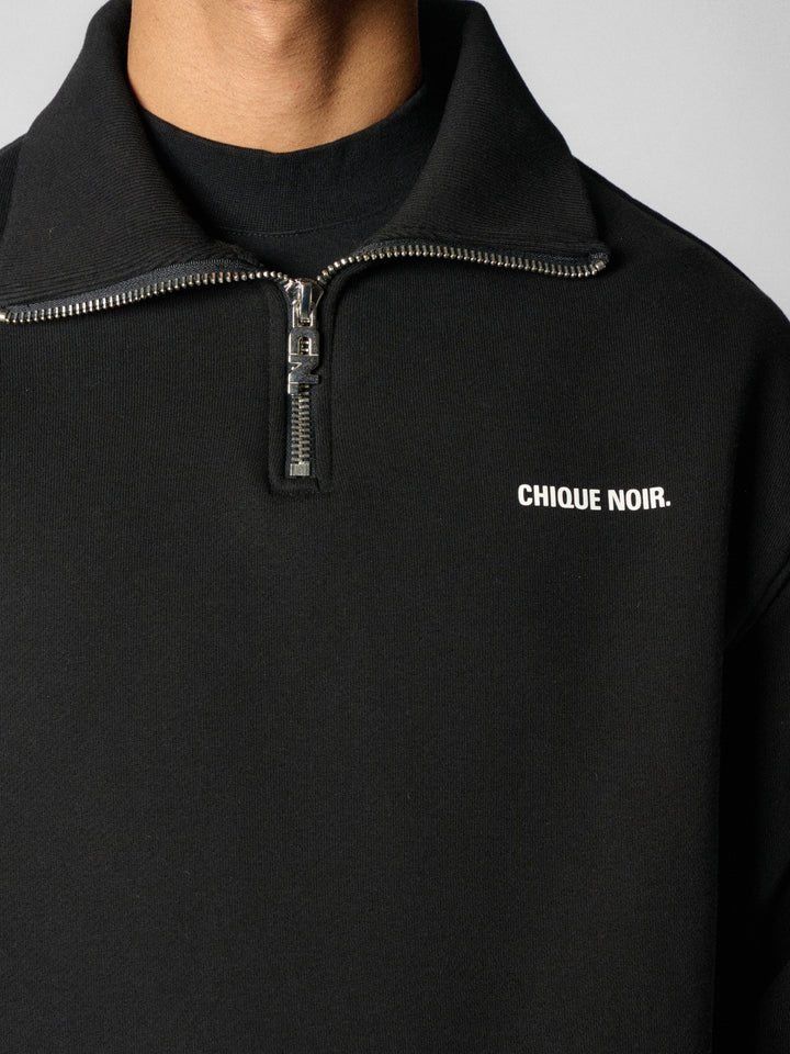 CHIQUE NOIR - HALF ZIP SWEATER - BLACK - Mentastore
