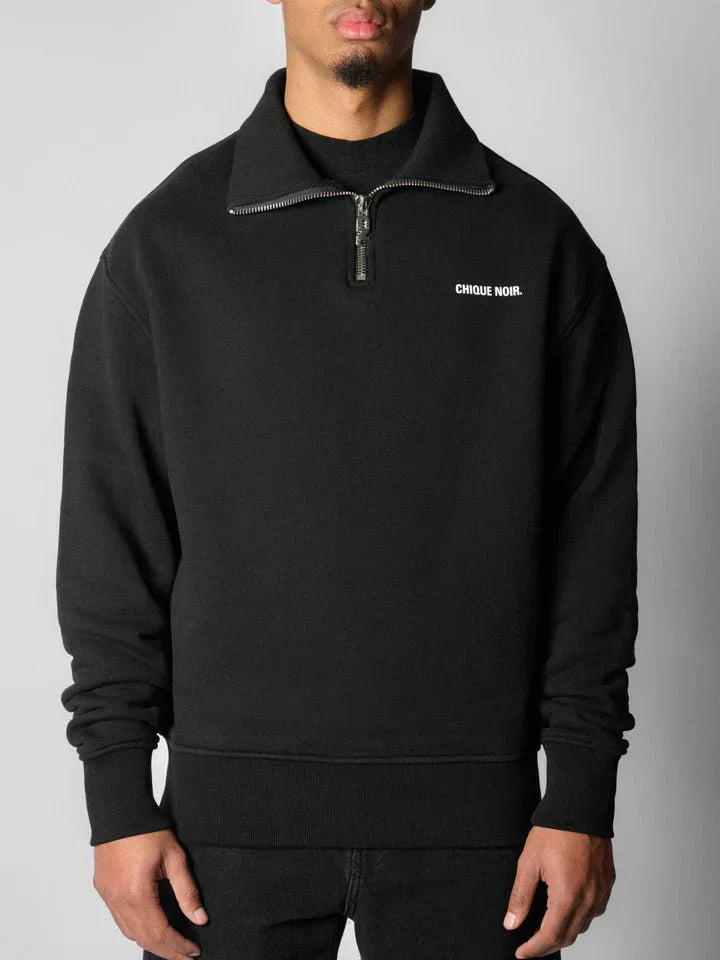 CHIQUE NOIR - HALF ZIP SWEATER - BLACK - Mentastore