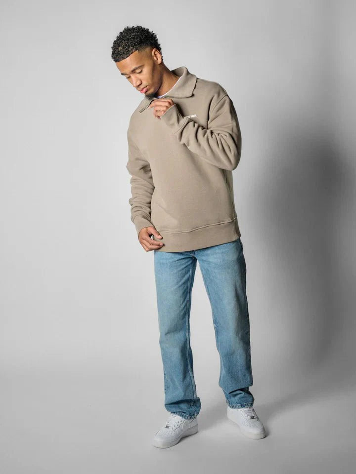CHIQUE NOIR - HALF ZIP SWEATER - STONE - Mentastore