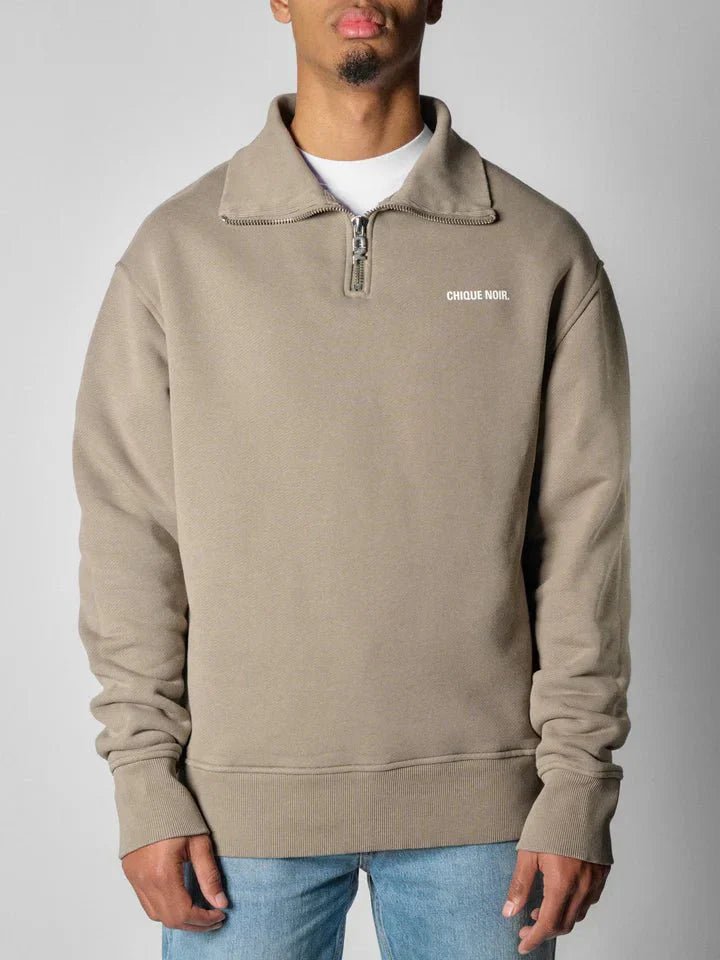 CHIQUE NOIR - HALF ZIP SWEATER - STONE - Mentastore