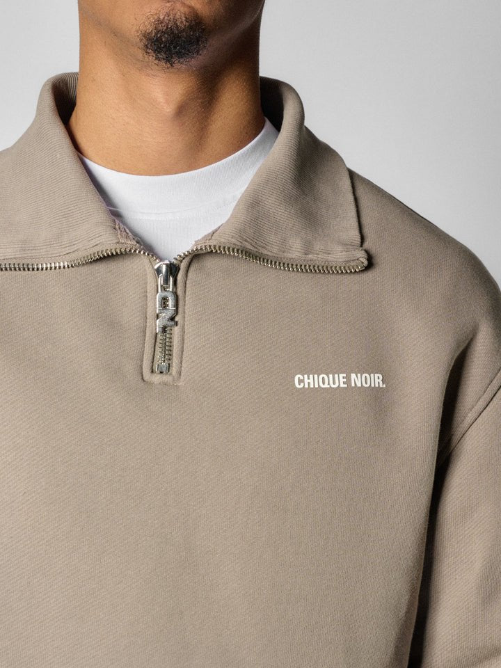 CHIQUE NOIR - HALF ZIP SWEATER - STONE - Mentastore
