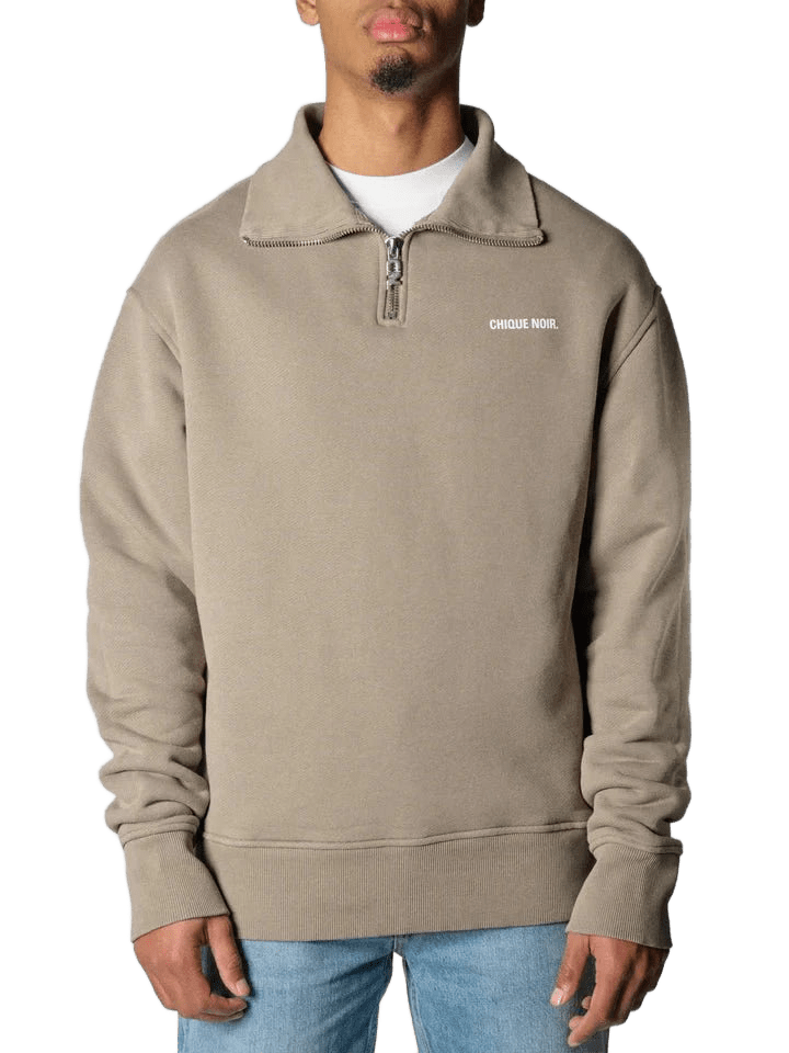 CHIQUE NOIR - HALF ZIP SWEATER - STONE - - Mentastore