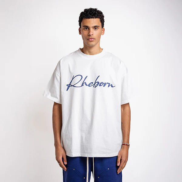 Rheborn Handwritten Logo Tee Navy Blue - - Mentastore