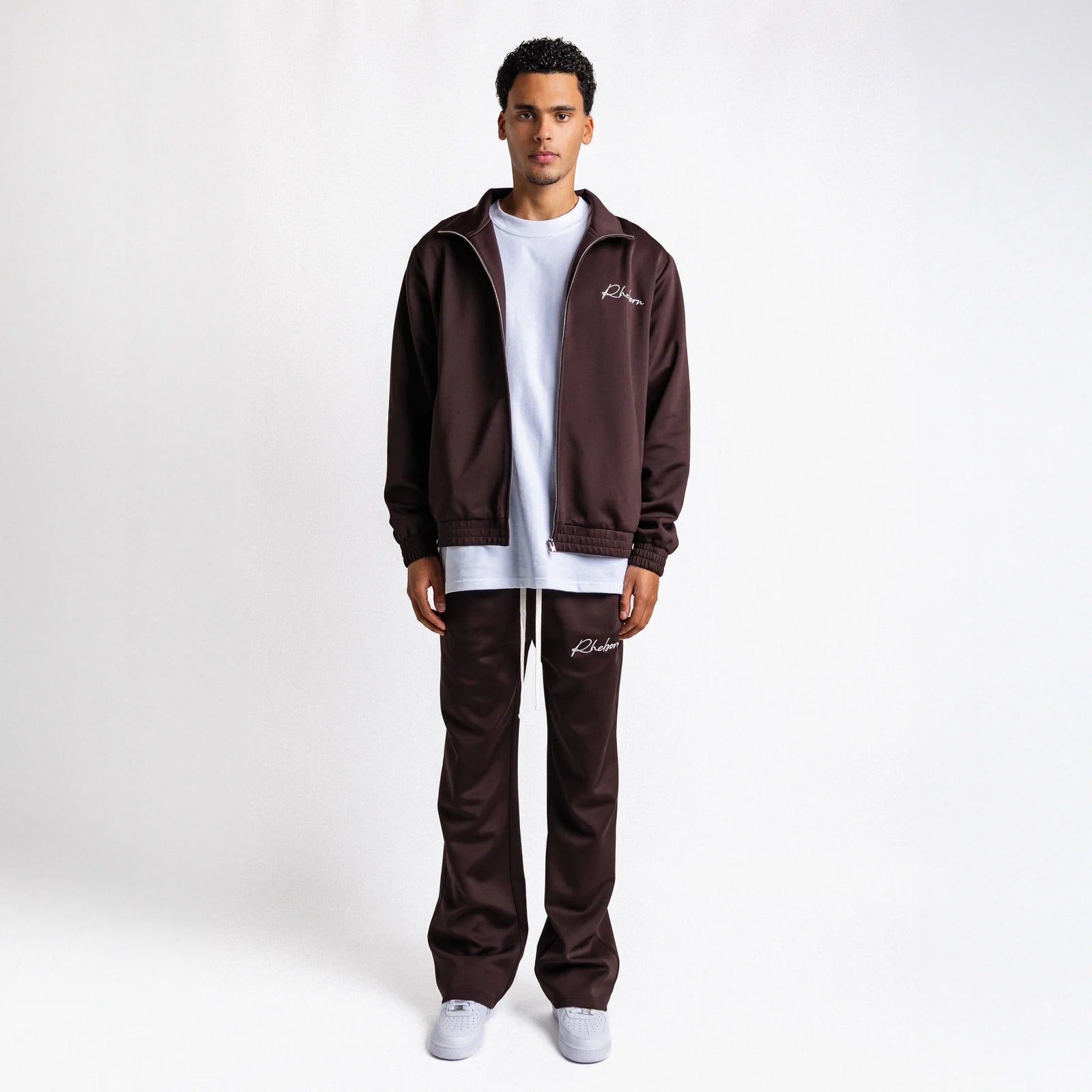 Rheborn Handwritten Logo Tracksuit Chocolate Brown - - Mentastore