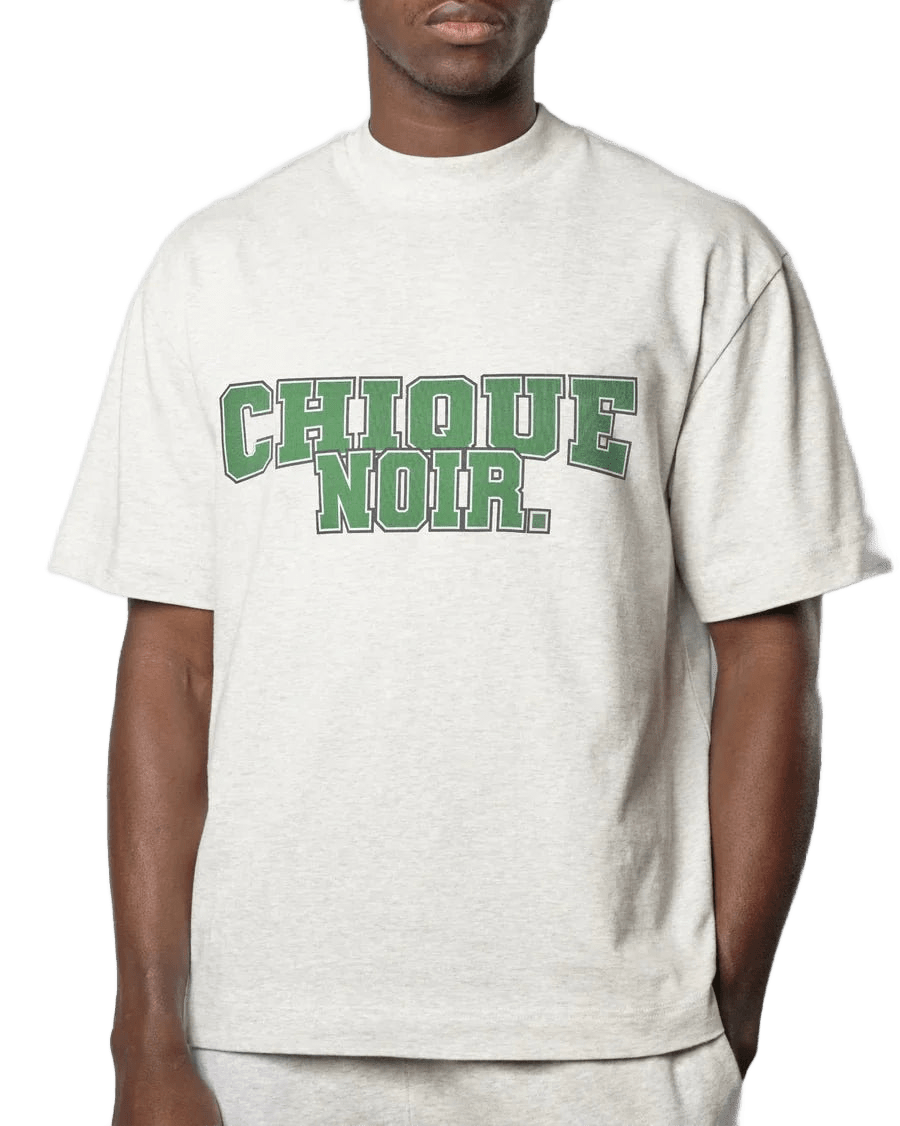 Chique Noir - COLLEGE TEE - GREY MELANGE/EDEN GREEN -  - Mentastore