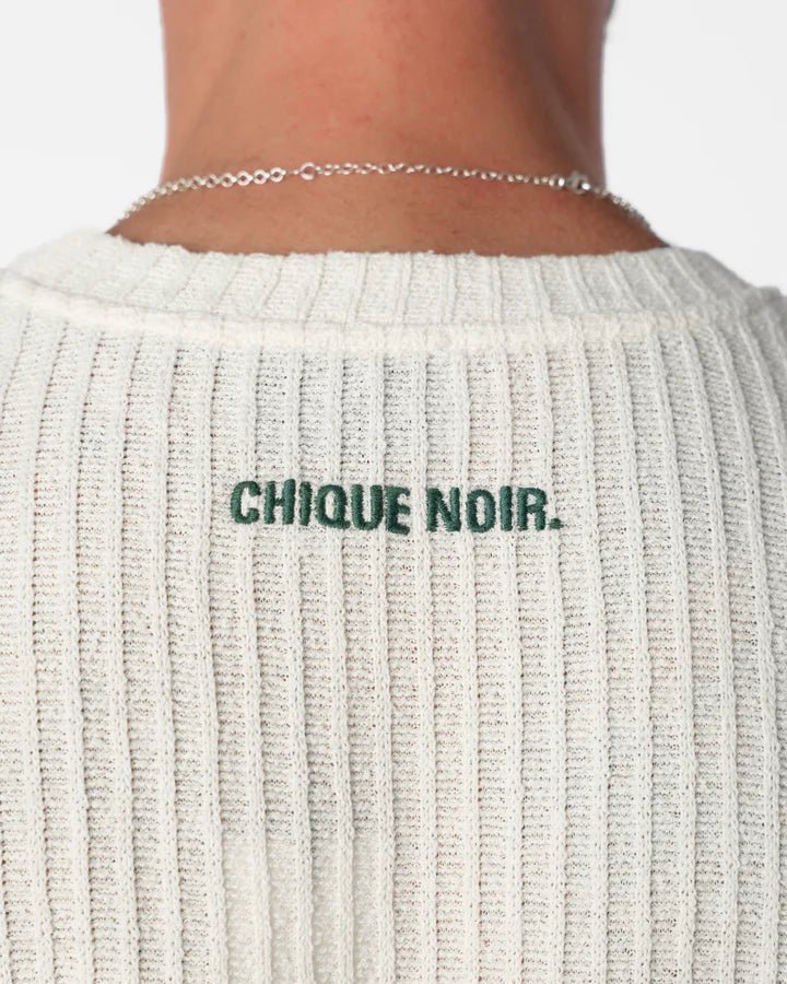 CHIQUE NOIR KNITTED TEE - ECRU/GREEN -  - Mentastore