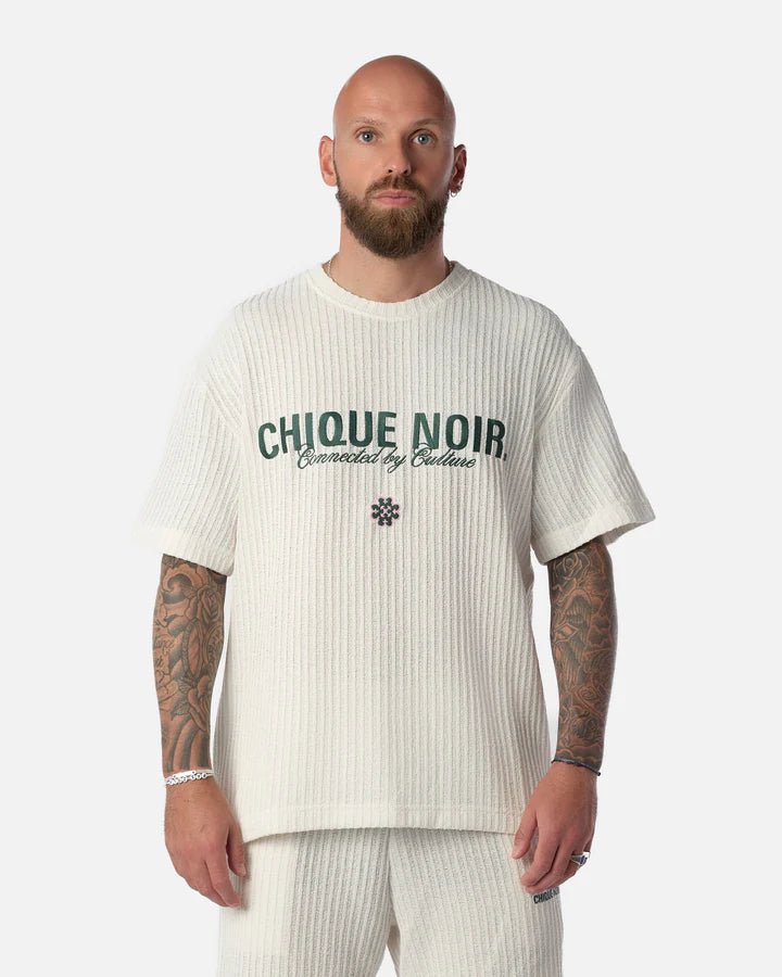 CHIQUE NOIR KNITTED TEE - ECRU/GREEN -  - Mentastore